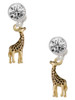 Gold-tone Brown Giraffe - Crystal Clip on Earrings