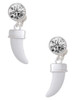 Silver Plated Enamel White Tooth - Crystal Clip on Earrings