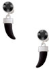 Silver Plated Enamel Black Tooth - Crystal Clip on Earrings
