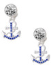 Silver Plated Blue Crystal Anchor - Crystal Clip on Earrings: Color Choice - Red, Green, Blue, Purple, Pink, Clear, Black