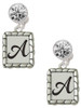 Silver Plated Pebble Border Initial - A - Crystal Clip on Earrings: Color Choice - Red, Green, Blue, Purple, Pink, Clear, Black