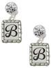 Silver Plated Pebble Border Initial - B - Crystal Clip on Earrings