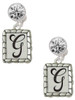 Silver Plated Pebble Border Initial - G - Crystal Clip on Earrings