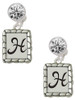 Silver Plated Pebble Border Initial - H - Crystal Clip on Earrings: Color Choice - Red, Green, Blue, Purple, Pink, Clear, Black