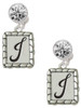 Silver Plated Pebble Border Initial - J - Crystal Clip on Earrings