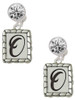 Silver Plated Pebble Border Initial - O - Crystal Clip on Earrings: Color Choice - Red, Green, Blue, Purple, Pink, Clear, Black