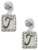 Silver Plated Pebble Border Initial - T - Crystal Clip on Earrings