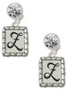 Silver Plated Pebble Border Initial - Z - Crystal Clip on Earrings: Color Choice - Red, Green, Blue, Purple, Pink, Clear, Black