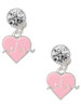 Silver Plated Heartbeat on Pink Heart - Crystal Clip on Earrings: Color Choice - Red, Green, Blue, Purple, Pink, Clear, Black