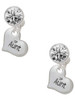 Silver Plated Small ''Aunt'' Heart with Clear Crystal - Crystal Clip on Earrings: Color Choice - Red, Green, Blue, Purple, Pink, Clear, Black