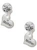 Silver Plated Small ''Mother'' Heart with Clear Crystal - Crystal Clip on Earrings