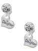 Silver Plated Small ''Daughter'' Heart with Clear Crystal - Crystal Clip on Earrings: Color Choice - Red, Green, Blue, Purple, Pink, Clear, Black