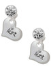 Silver Plated Large ''Aunt'' Heart with Clear Crystal - Crystal Clip on Earrings: Color Choice - Red, Green, Blue, Purple, Pink, Clear, Black