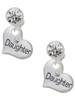 Silver Plated Large ''Daughter'' Heart with Clear Crystal - Crystal Clip on Earrings