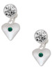 Silver Plated Large May - Green Crystal Heart - Crystal Clip on Earrings: Color Choice - Red, Green, Blue, Purple, Pink, Clear, Black