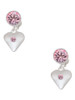 Silver Plated Large Light Pink Crystal Heart - Crystal Clip on Earrings
