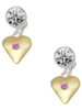 Gold-tone Large Hot Pink Crystal Heart - Crystal Clip on Earrings: Color Choice - Red, Green, Blue, Purple, Pink, Clear, Black