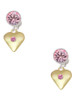Gold-tone Large Hot Pink Crystal Heart - Crystal Clip on Earrings