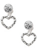 Silver Plated Open Pebble Heart - Crystal Clip on Earrings