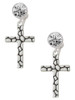 Silver Plated Pebble Cross - Crystal Clip on Earrings: Color Choice - Red, Green, Blue, Purple, Pink, Clear, Black