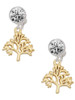Gold-tone Medium Tree of Life - Crystal Clip on Earrings: Color Choice - Red, Green, Blue, Purple, Pink, Clear, Black