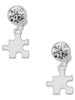 Silver Plated Puzzle Piece - Crystal Clip on Earrings