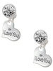 Silver Plated Small I Love You Heart - Crystal Clip on Earrings