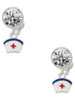 Silver Plated Mini Nurse Hat - Crystal Clip on Earrings: Color Choice - Red, Green, Blue, Purple, Pink, Clear, Black