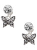 Silver Plated Small Antiqued Crystal Butterfly - Crystal Clip on Earrings