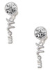 Silver Plated Small Mom Script - Crystal Clip on Earrings: Color Choice - Red, Green, Blue, Purple, Pink, Clear, Black