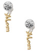 Gold-tone Small Mom Script - Crystal Clip on Earrings: Color Choice - Red, Green, Blue, Purple, Pink, Clear, Black