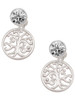 Silver Plated Tree of Life Cutout - Crystal Clip on Earrings