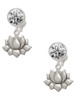 Silver Plated Small Lotus Flower - Crystal Clip on Earrings: Color Choice - Red, Green, Blue, Purple, Pink, Clear, Black