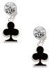 Silver Plated Card Suit - Black Club - Crystal Clip on Earrings: Color Choice - Red, Green, Blue, Purple, Pink, Clear, Black