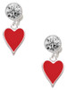 Silver Plated Card Suit - Red Heart - Crystal Clip on Earrings: Color Choice - Red, Green, Blue, Purple, Pink, Clear, Black
