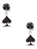 Silver Plated Card Suit - Black Spade - Crystal Clip on Earrings