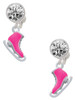 Silver Plated 3-D Hot Pink Ice Skate - Crystal Clip on Earrings: Color Choice - Red, Green, Blue, Purple, Pink, Clear, Black