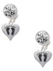 Silver Plated Small Heart with Baby Feet - Crystal Clip on Earrings: Color Choice - Red, Green, Blue, Purple, Pink, Clear, Black