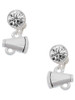 Silver Plated Mini Megaphone - Crystal Clip on Earrings: Color Choice - Red, Green, Blue, Purple, Pink, Clear, Black