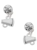 Silver Plated Mini Megaphone - Crystal Clip on Earrings