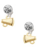 Gold-tone Mini Megaphone - Crystal Clip on Earrings: Color Choice - Red, Green, Blue, Purple, Pink, Clear, Black
