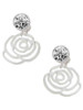 Silver Plated Large Rose Outline - Crystal Clip on Earrings: Color Choice - Red, Green, Blue, Purple, Pink, Clear, Black