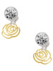 Gold-tone Small Rose Outline - Crystal Clip on Earrings: Color Choice - Red, Green, Blue, Purple, Pink, Clear, Black