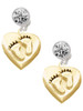 Gold-tone Baby Feet Heart Locket - Crystal Clip on Earrings