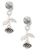 Silver Plated Stemmed Rose - Crystal Clip on Earrings: Color Choice - Red, Green, Blue, Purple, Pink, Clear, Black