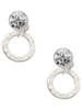 Silver Plated Hammered Karma Ring - Crystal Clip on Earrings: Color Choice - Red, Green, Blue, Purple, Pink, Clear, Black