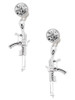 Silver Plated Rifle - Crystal Clip on Earrings: Color Choice - Red, Green, Blue, Purple, Pink, Clear, Black