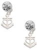 Silver Plated Anchor with Heart - Crystal Clip on Earrings: Color Choice - Red, Green, Blue, Purple, Pink, Clear, Black