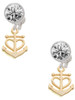 Gold-tone Anchor with Heart - Crystal Clip on Earrings: Color Choice - Red, Green, Blue, Purple, Pink, Clear, Black
