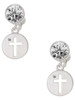 Silver Plated Cross Silhouette - Crystal Clip on Earrings: Color Choice - Red, Green, Blue, Purple, Pink, Clear, Black